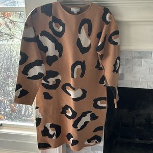 Boutique Italian BLUOLTRE leopard print sweater fitted dress M/L